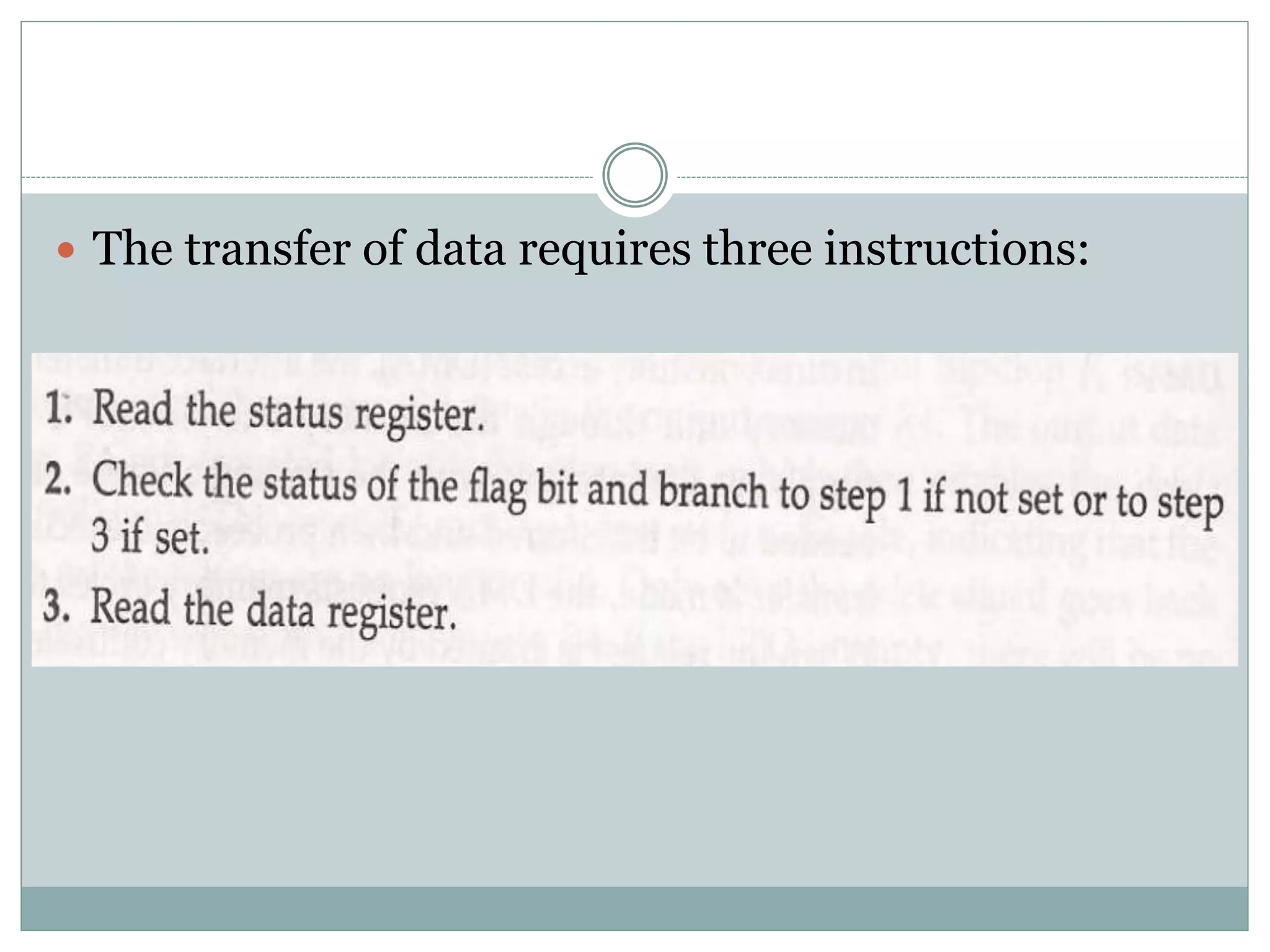  The transfer of data requires three instructions:
 