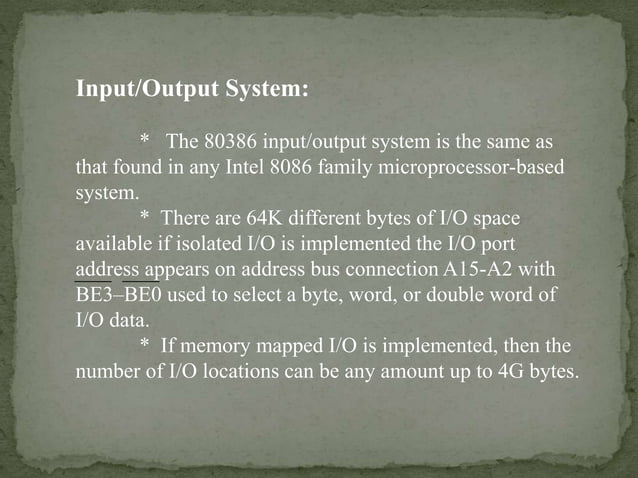 I/O system in intel 80386 microcomputer architecture | PPT