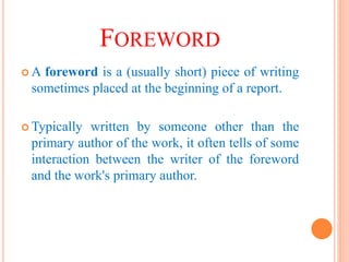 Short Foreword Inputs for the front matter of a report | PPTX