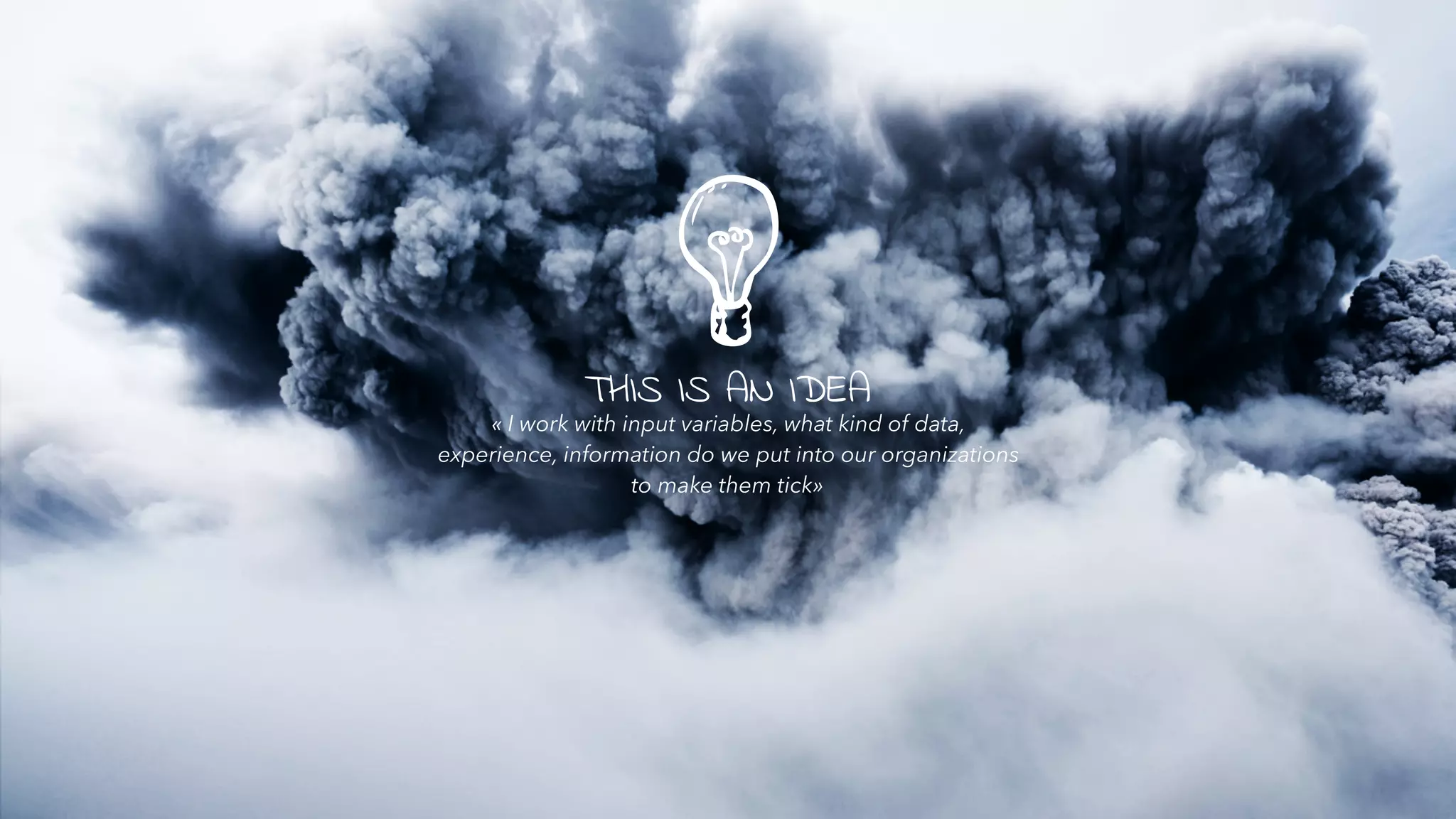 THIS IS AN IDEA
« I work with input variables, what kind of data,
experience, information do we put into our organizations
to make them tick»
 