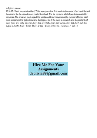 In Python please 109LAB Word frequencies lists Write a p.pdf