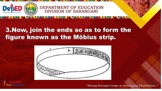 3.Now, join the ends so as to form the
figure known as the Möbius strip.
 