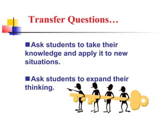Transfer Questions…

Ask students to take their
knowledge and apply it to new
situations.

Ask students to expand their
thinking.
 
