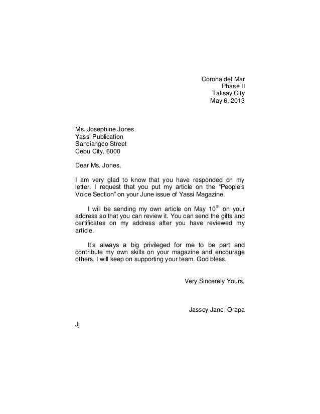 Jassey Jane Inquiry Letter Sample