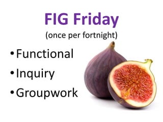FIG Friday 
(once per fortnight) 
•Functional 
•Inquiry 
•Groupwork 
 