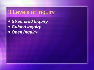 3 Levels of Inquiry Structured Inquiry Guided Inquiry Open Inquiry 