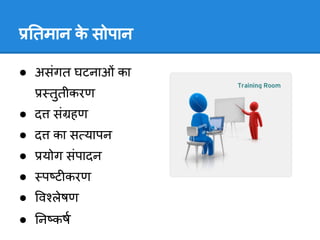 तमान क सोपान
          े

● असंगत घटनाओं का
      तुतीकरण
● द सं हण
● द का स यापन
●    योग संपादन
●    प ट करण
● व लेषण
● न कष
 