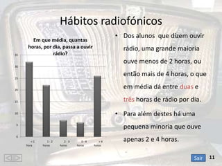 Hábitos radiofónicos10A Rádio Comercial é a emissora preferencial de 40 dos alunos EFA da ESTP, seguindo-se a RFM.Sair