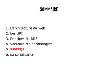 SOMMAIRE


1. L'architecture du Web
2. Les URI
3. Principes de RDF
4. Vocabulaires et ontologies
5. SPARQL
6. La sérialisa...