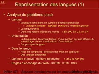 3.2
           Représentation des langues (1)
  • Analyse du problème posé
      – Langue
             – la langue écrite ...