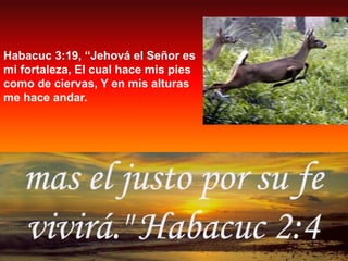 Habacuc 3:19, “Jehová el Señor es
mi fortaleza, El cual hace mis pies
como de ciervas, Y en mis alturas
me hace andar.
 