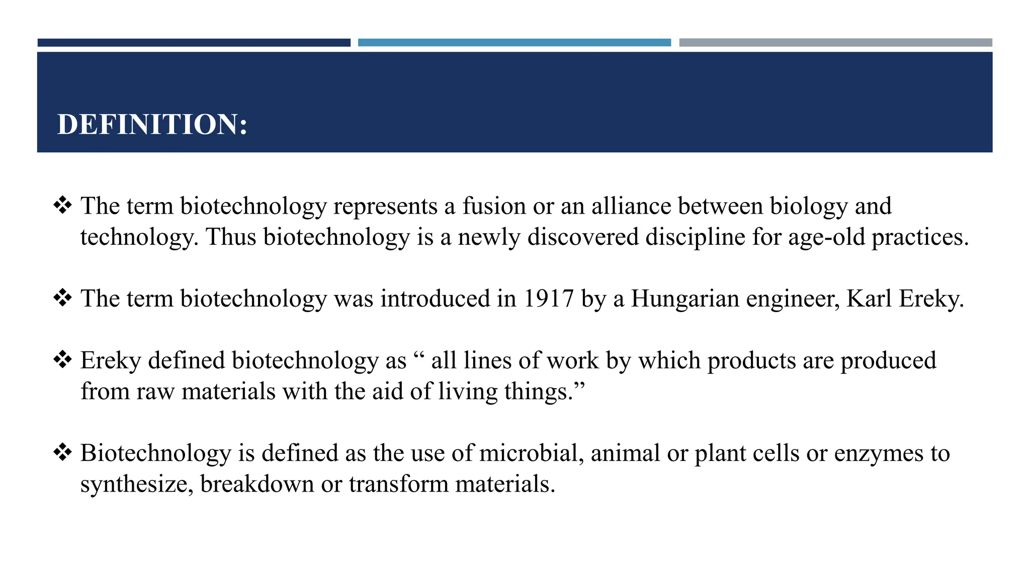 Inroduction to biotechnology, history and applications. | PDF