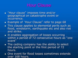 Example of Hour Clause Application
Consider the following losses by windstorm covered 72
hours clause on a cover with loss...