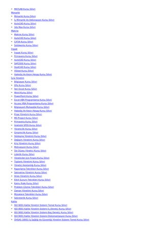 • MATLAB Kursu Silivri
Mimarlık
• Mimarlık Kursu Silivri
• İç Mimarlık Ve Dekorasyon Kursu Silivri
• AutoCAD Kursu Silivri
• 3ds Max Kursu Silivri
Makine
• Makine Kursu Silivri
• AutoCAD Kursu Silivri
• CATIA Kursu Silivri
• Solidworks Kursu Silivri
İnşaat
• İnşaat Kursu Silivri
• Primavera Kursu Silivri
• AutoCAD Kursu Silivri
• SAP2000 Kursu Silivri
• Sta4CAD Kursu Silivri
• XSteel Kursu Silivri
• Hakediş Ve Kesin Hesap Kursu Silivri
İş & Yönetim
• Bilgisayar Kursu Silivri
• Ofis Kursu Silivri
• İleri Excel Kursu Silivri
• Word Kursu Silivri
• PowerPoint Kursu Silivri
• Excel VBA Programlama Kursu Silivri
• Access VBA Programlama Kursu Silivri
• Bilgisayarlı Muhasebe Kursu Silivri
• Hakediş Ve Kesin Hesap Kursu Silivri
• Proje Yönetimi Kursu Silivri
• MS Project Kursu Silivri
• Primavera Kursu Silivri
• İstatistik SPSS Kursu Silivri
• Yöneticilik Kursu Silivri
• Girişimcilik Kursu Silivri
• Sözleşme Yönetimi Kursu Silivri
• Değişim Yönetimi Kursu Silivri
• Kriz Yönetimi Kursu Silivri
• Motivasyon Kursu Silivri
• Üst Düzey Yönetici Kursu Silivri
• Liderlik Kursu Silivri
• Yöneticiler İçin Finans Kursu Silivri
• Toplantı Yönetimi Kursu Silivri
• Yönetici Asistanlığı Kursu Silivri
• Raporlama Teknikleri Kursu Silivri
• Satınalma Yönetimi Kursu Silivri
• Stres Yönetimi Kursu Silivri
• Etkili Sunum Teknikleri Kursu Silivri
• Kamu İhale Kursu Silivri
• Problem Çözme Teknikleri Kursu Silivri
• Zaman Yönetimi Kursu Silivri
• Müzakere Teknikleri Kursu Silivri
• Sekreterlik Kursu Silivri
Kalite
• ISO 9001 Kalite Yönetim Sistemi Temel Kursu Silivri
• ISO 9001 Kalite Yönetim Sistemi İç Denetçi Kursu Silivri
• ISO 9001 Kalite Yönetim Sistemi Baş Denetçi Kursu Silivri
• ISO 9001 Kalite Yönetim Sistemi Dokümantasyon Kursu Silivri
• OHSAS 18001 İş Sağlığı Ve Güvenliği Yönetim Sistemi Temel Kursu Silivri
 