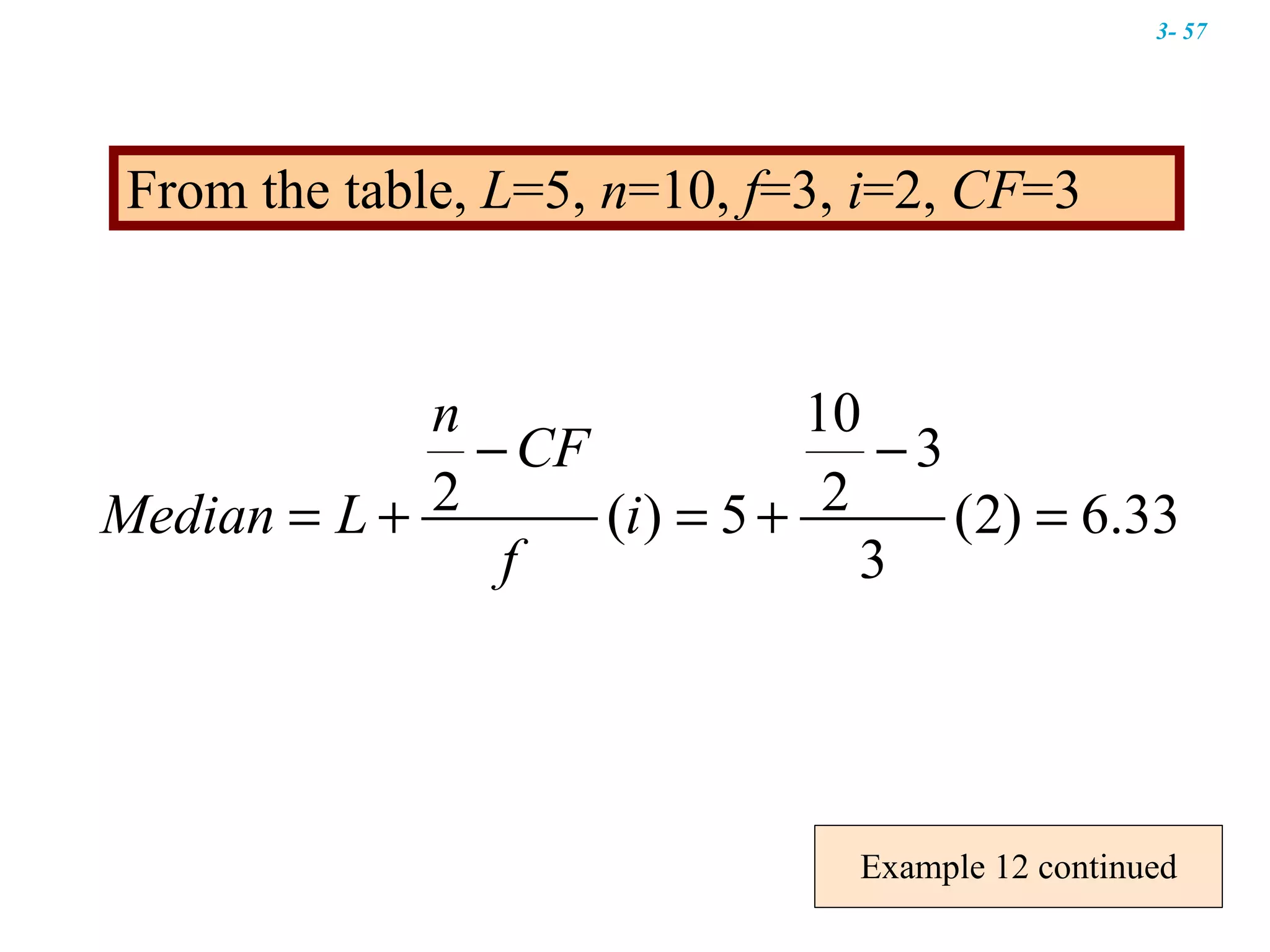 Example 12 continued From the table,  L =5,  n =10,  f =3,  i =2,  CF =3 3-  