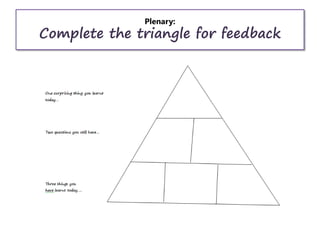 Plenary:
Complete the triangle for feedback
 
