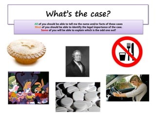 What’s the case?
All of you should be able to tell me the name and/or facts of these cases
Most of you should be able to identify the legal importance of the case.
Some of you will be able to explain which is the odd one out?
 