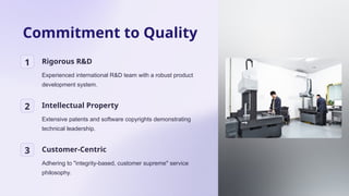 Commitment to Quality
1 Rigorous R&D
Experienced international R&D team with a robust product
development system.
2 Intellectual Property
Extensive patents and software copyrights demonstrating
technical leadership.
3 Customer-Centric
Adhering to "integrity-based, customer supreme" service
philosophy.
 
