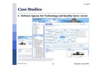Copyright © 2013, KISTIMSRA Meeting (2013.1) 26
Case Studies
Defense Agency for Technology and Quality (2011~2012)
 