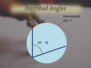 Intercepted
Arc= ?
70°
 