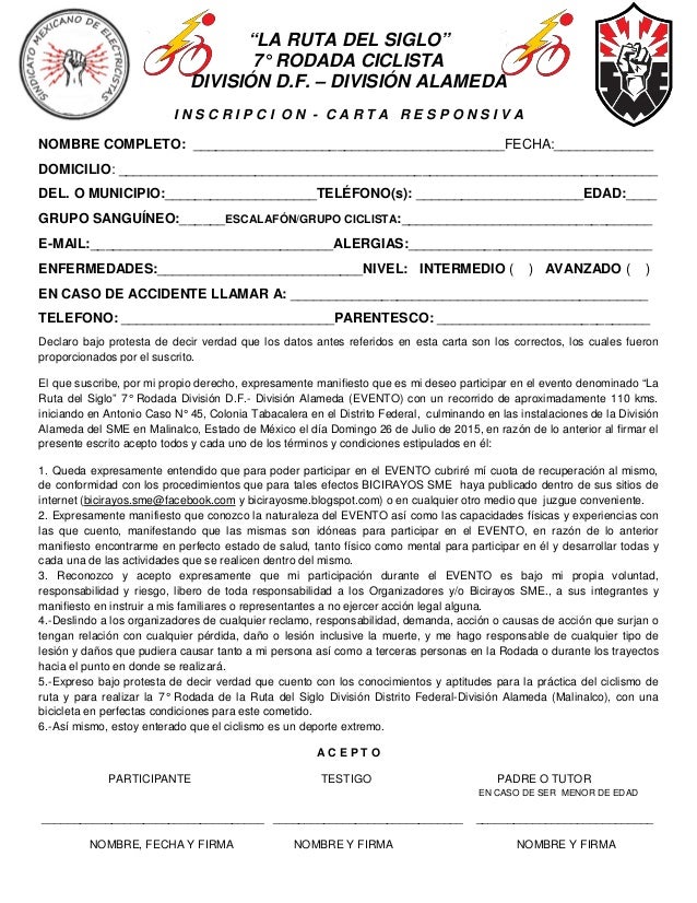 FORMATO DE INSCRIPCIÓN/CARTA RESPONSIVA ALAMEDA