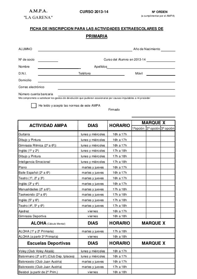 Formulario de Inscripción de PRIMARIA