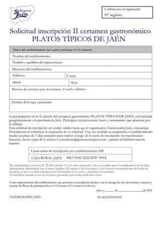 Inscripción certamen gastronómico Platos típicos de Jaén