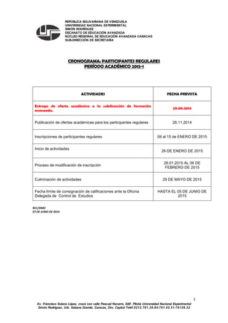 1
Av. Francisco Solano López, cruce con calle Pascual Navarro, Edif. Piloña Universidad Nacional Experimental
Simón Rodríg...