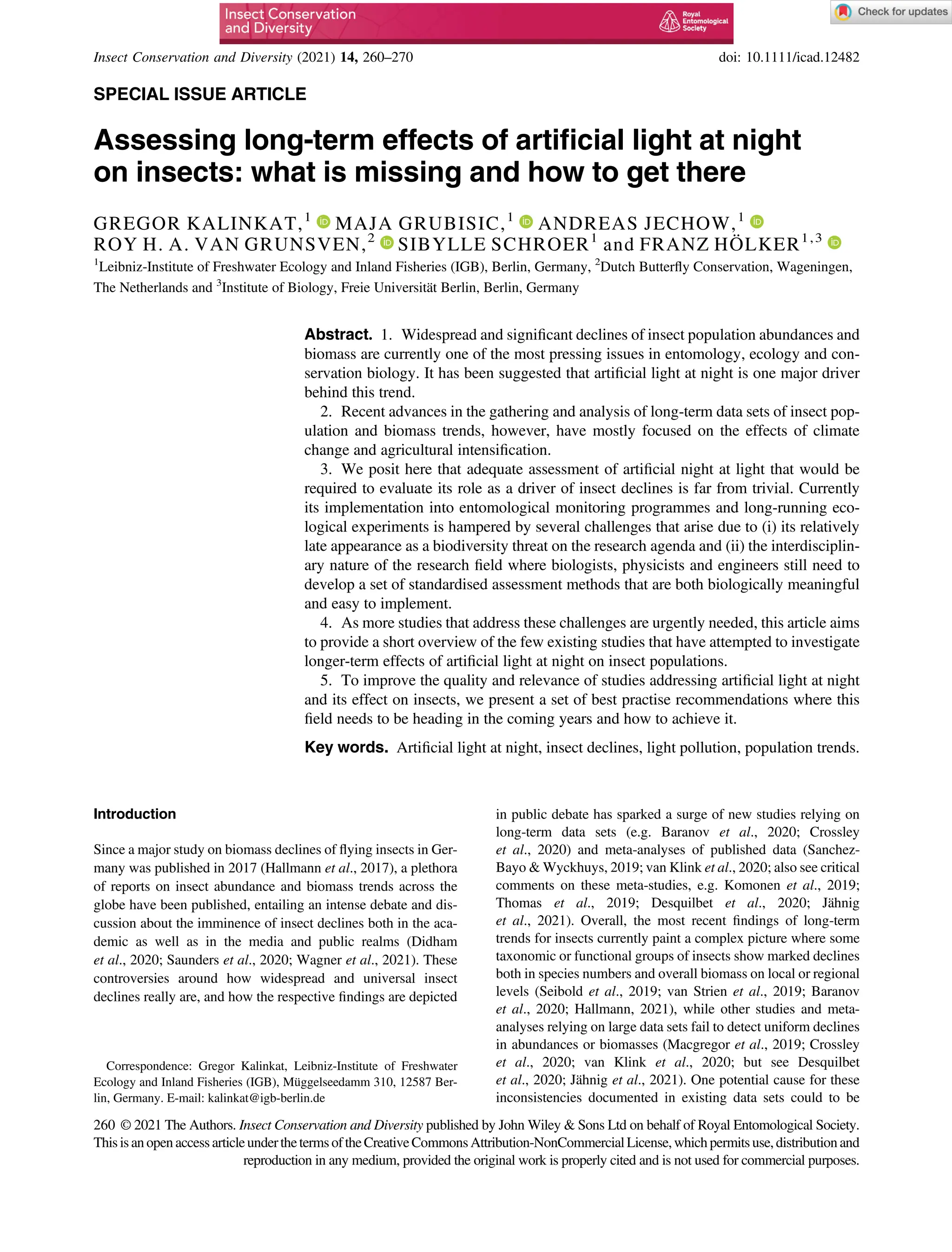 Insect Conserv Diversity - 2021 - Kalinkat - Assessing long‐term ...