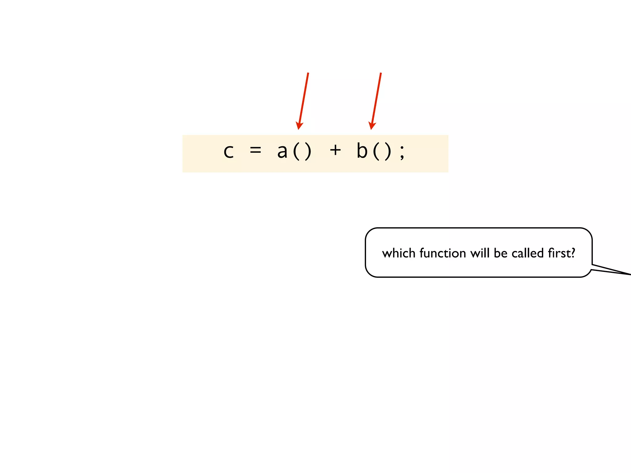 c = a() + b();
which function will be called ﬁrst?
 