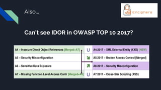 Also...
Can’t see IDOR in OWASP TOP 10 2017?
 