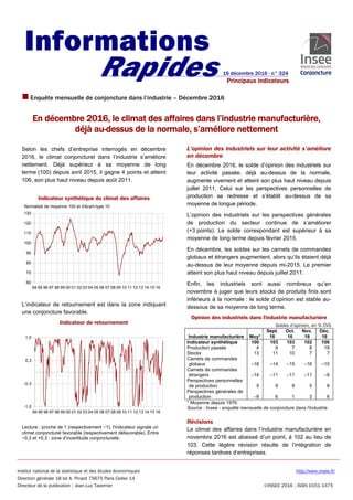 Enquête mensuelle de conjoncture dans l’industrie – Décembre 2016
En décembre 2016, le climat des affaires dans l’indust...