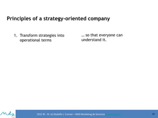 Principles of a strategy-oriented company
1. Transform strategies into
operational terms

… so that everyone can
understand it.

2012 © - Dr. (c) Rodolfo J. Cremer – MdS Marketing de Servicioseservicios.com

54

 