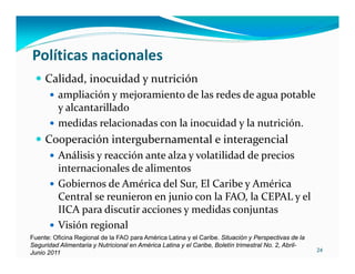 Inseguridad alimentaria y deficiencia nutrientes en América Latina y el Caribe: posición y estrategias de la FAO