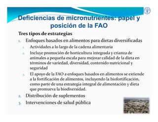 Inseguridad alimentaria y deficiencia nutrientes en América Latina y el Caribe: posición y estrategias de la FAO
