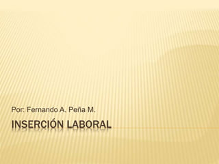 INSERCIÓN LABORAL
Por: Fernando A. Peña M.
 