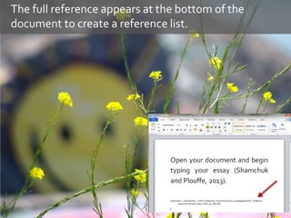 The full reference appears at the bottom of the
document to create a reference list.
 