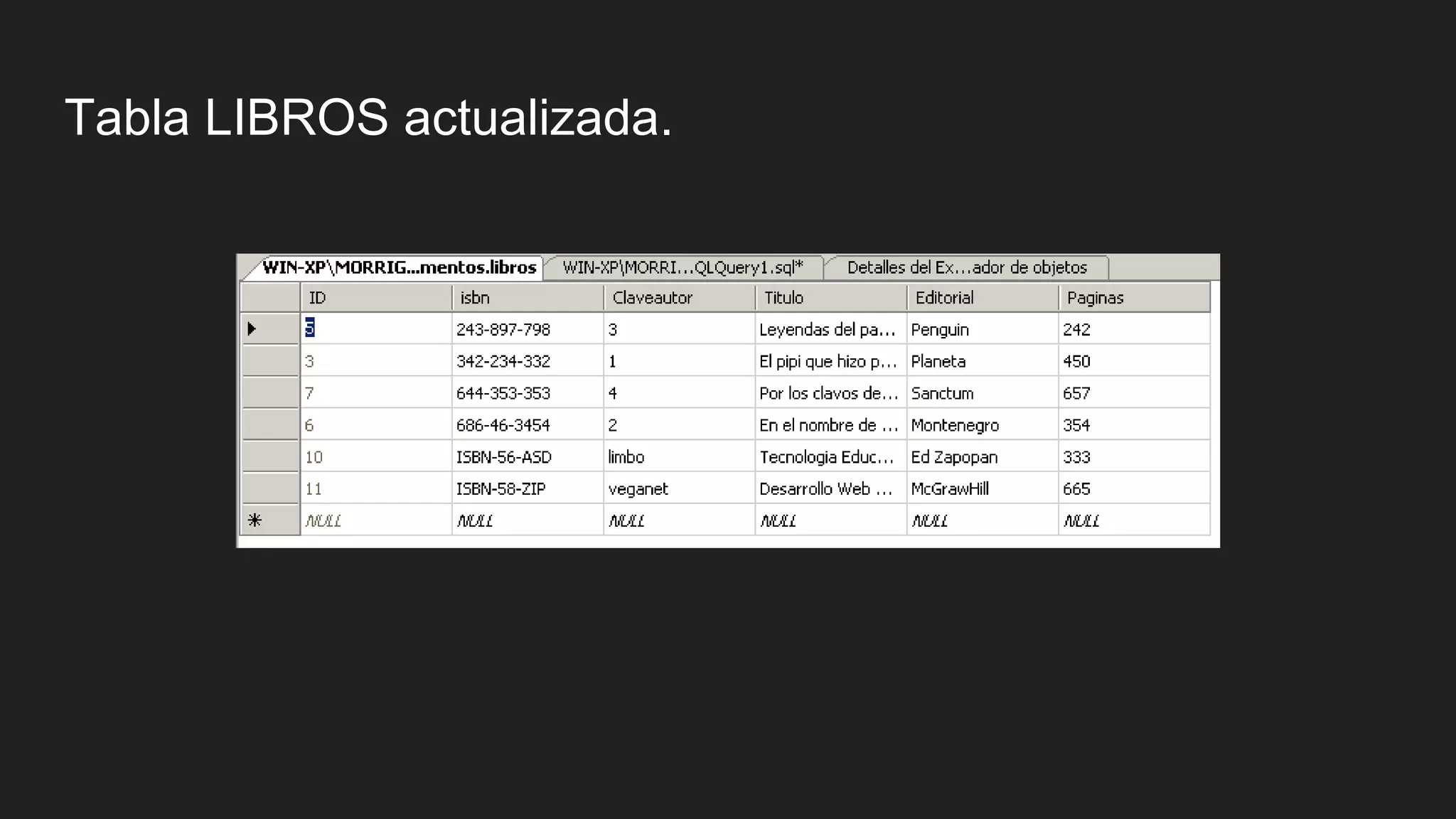 Tabla LIBROS actualizada.