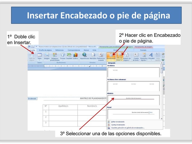 ¿Cómo insertar encabezado y pie de página en Word?