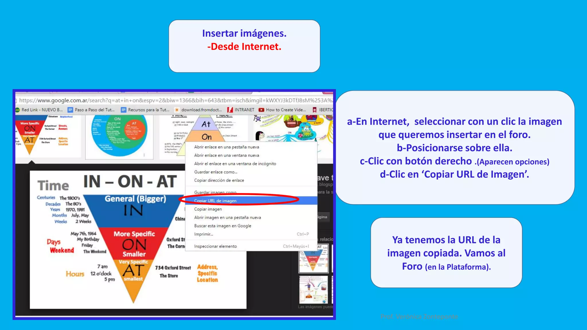 1. Clic en icono Imagen.
Pegar la URL(http://.. O -https://...)
con las teclas: Ctrl +V presionadas al
mismo tiempo.
1. Tildar la casilla: ‘La Descripción
no es necesaria.’
1.
2.
10
 