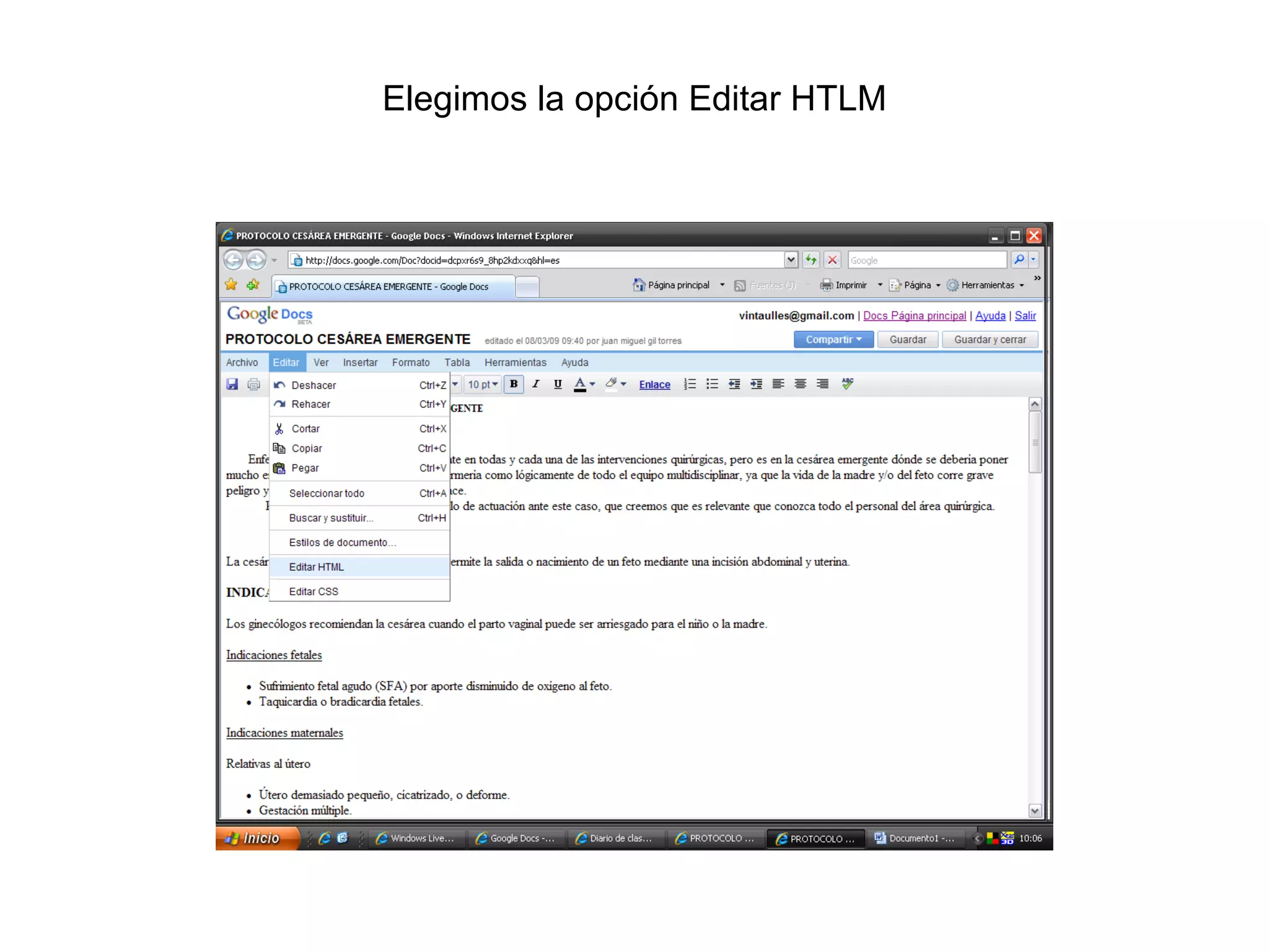Elegimos la opción Editar HTLM 