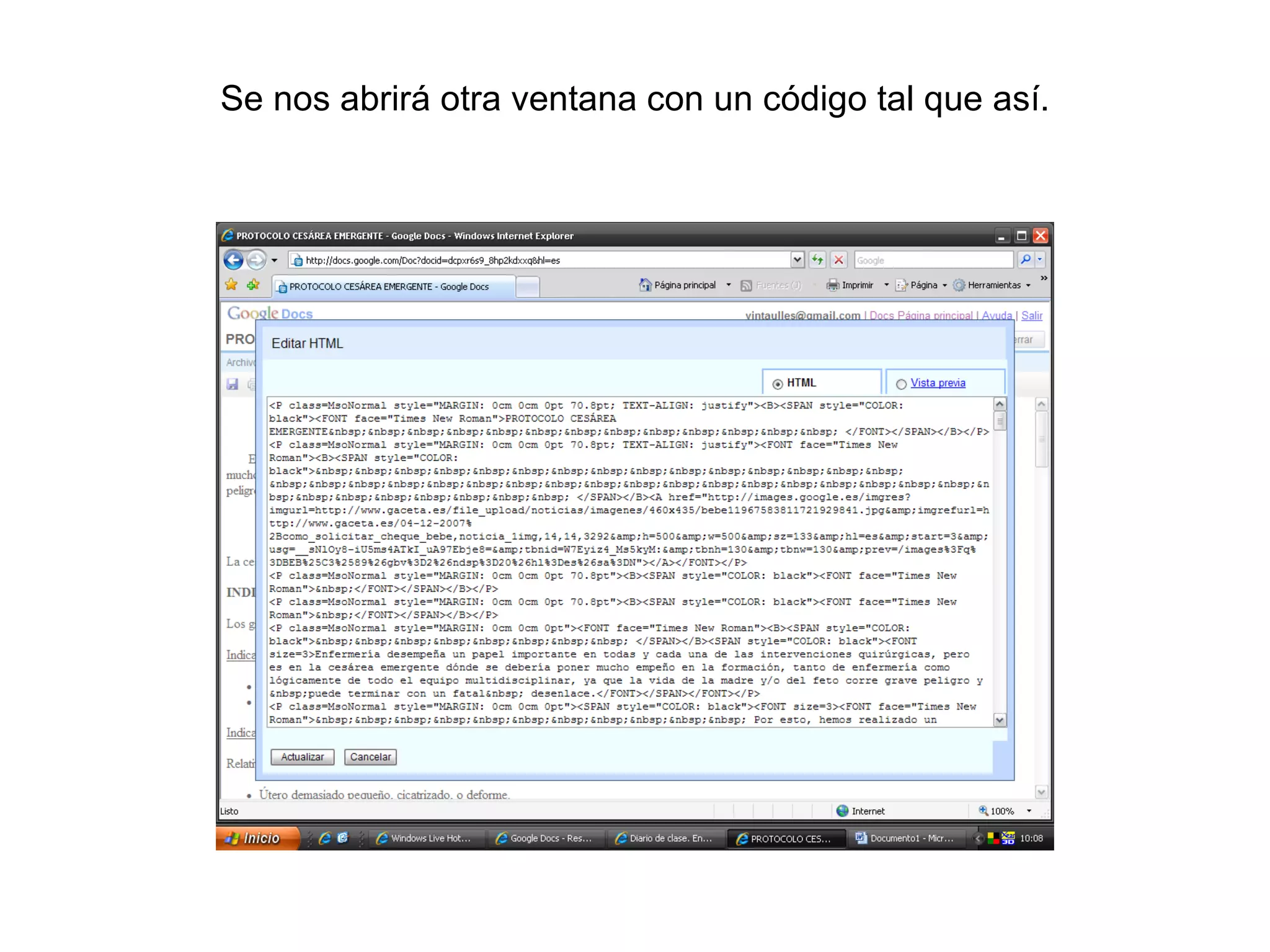 Se nos abrirá otra ventana con un código tal que así. 