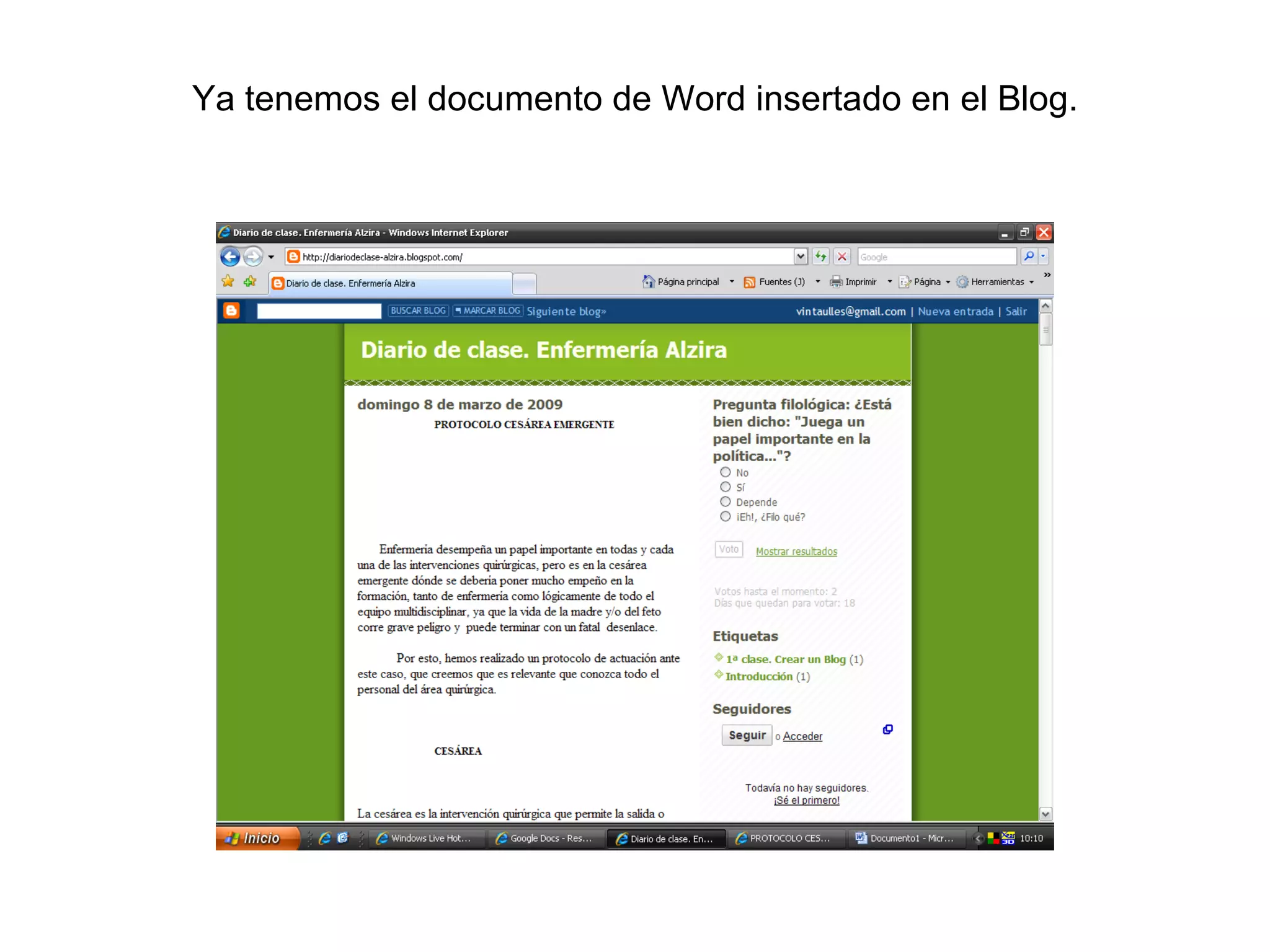 Ya tenemos el documento de Word insertado en el Blog. 