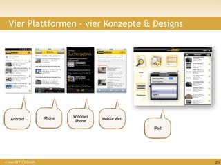 Vier Plattformen - vier Konzepte & Designs




                      iPhone   Windows
   Android                               Mobile Web
                                Phone
                                                      iPad




© insertEFFECT GmbH                                          26
 