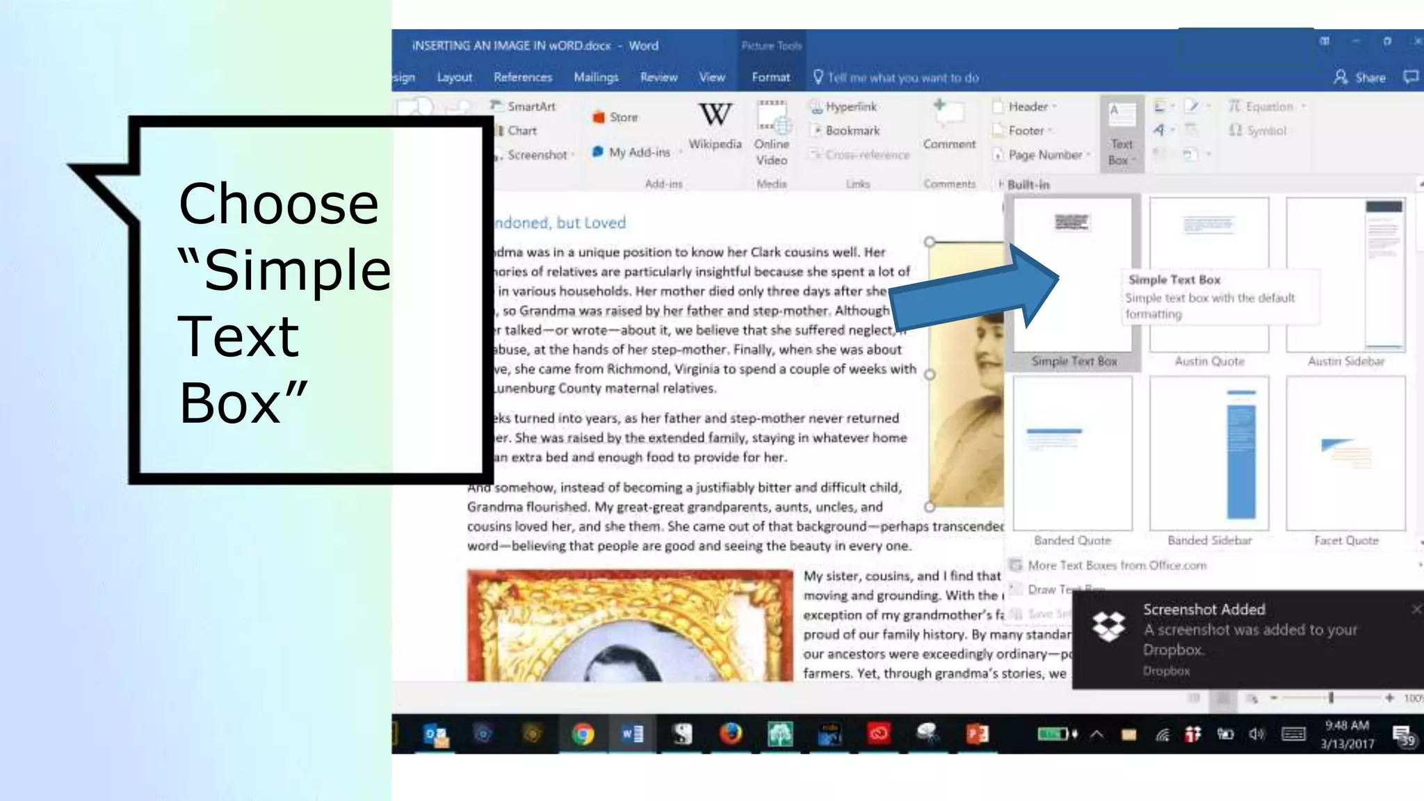 Choose
“Simple
Text
Box”
 