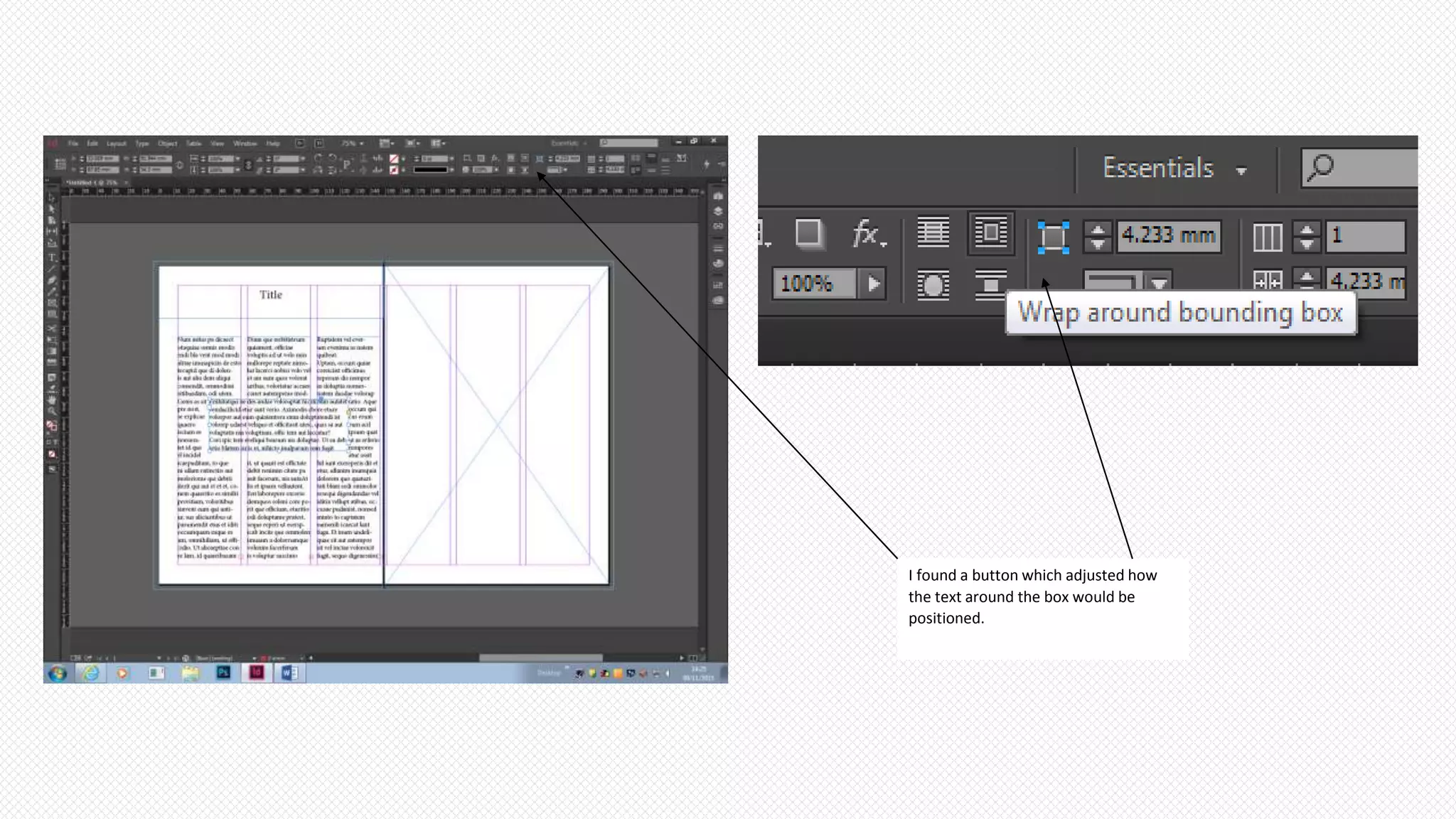 I found a button which adjusted how
the text around the box would be
positioned.