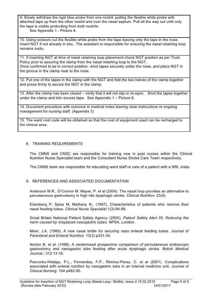 Insertion of ngt retaining device nasal loop bridle