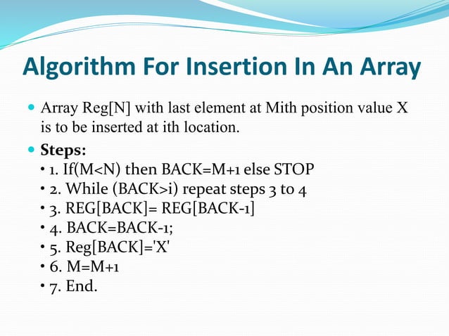 Insertion operation in array(ds) | PPT