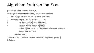 Algorithm for Insertion Sort
 