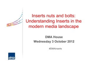 Inserts nuts and bolts:
Understanding Inserts in the
 modern media landscape

         DMA House
   Wednesday 3 October 2012

            #DMAinserts
 